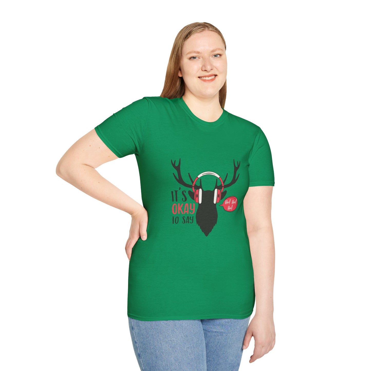 “It’s Okay to Say Ho Ho Ho” Reindeer T-Shirt – Fun Christmas Apparel