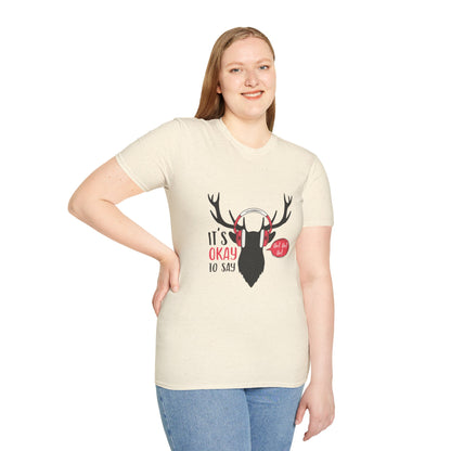 “It’s Okay to Say Ho Ho Ho” Reindeer T-Shirt – Fun Christmas Apparel