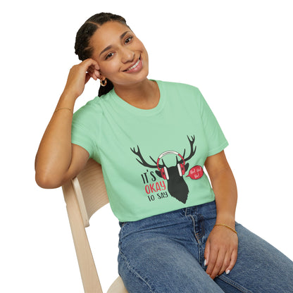 “It’s Okay to Say Ho Ho Ho” Reindeer T-Shirt – Fun Christmas Apparel