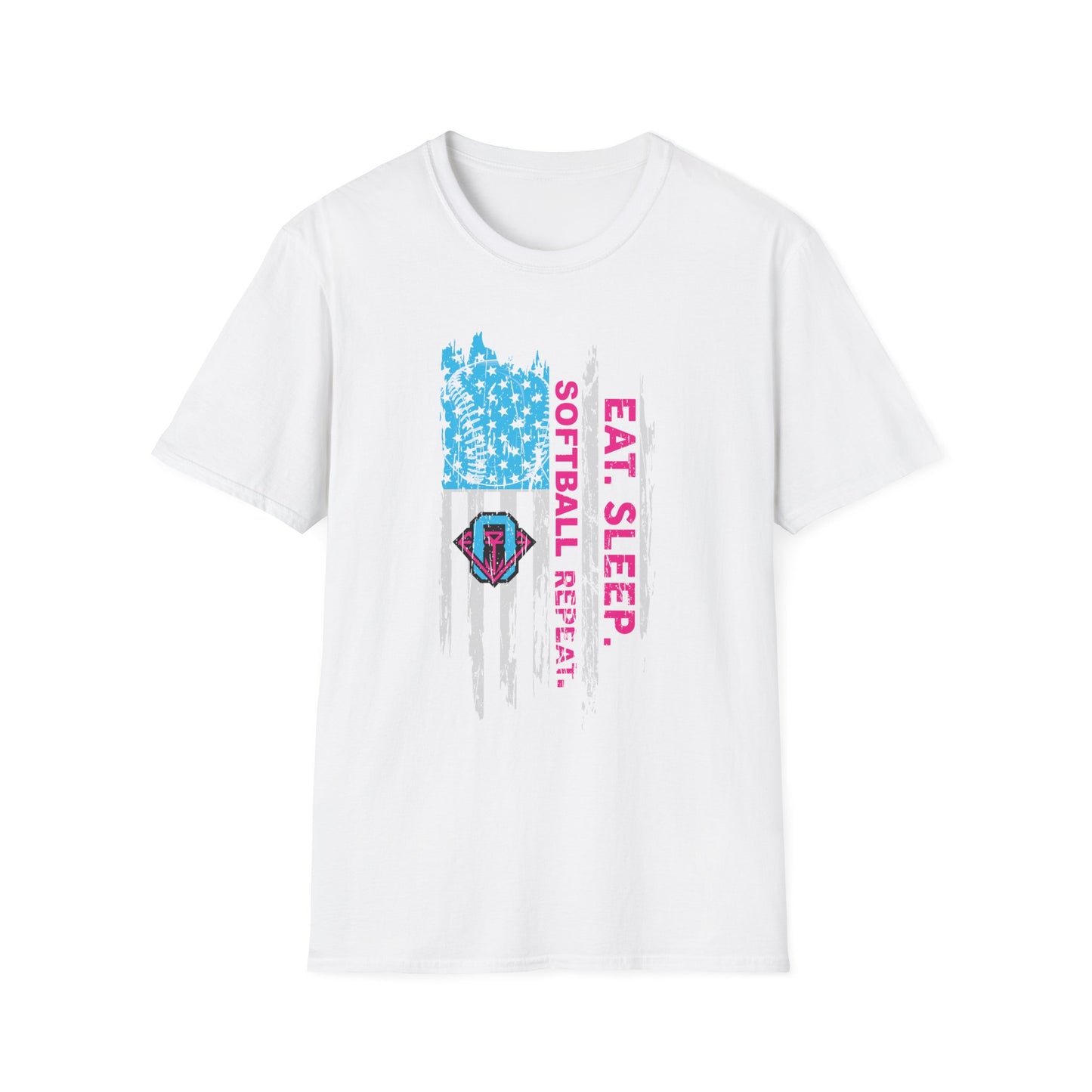 Eat. Sleep. Softball. Repeat. Ohio Diamonds Collection with Player Name and Number Softstyle T-Shirt